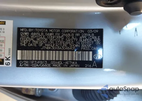 2010 Toyota Camry Le V6 из США, поврежденный, VIN JTNBK3EK8A3048405